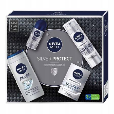 Vyrų rinkinys Silver Protect skutimosi putos 200ml + dušo želė 250ml + balzamas po skutimosi 100ml + ritininis antiperspirantas 50ml